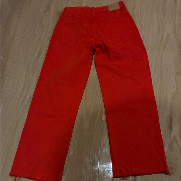 Zara Women's Bright Red Flare Jeans with raw hem - Picture 5 of 7